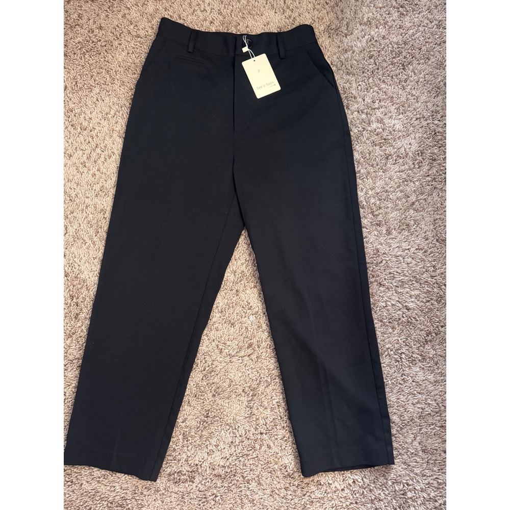 See U Soon Pants Black Cropped Wide Leg Dress‎ Pants Size 4 NWT High Rise
